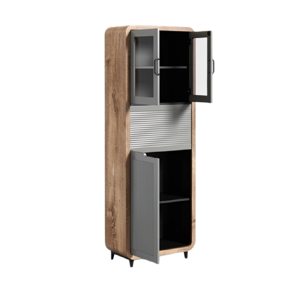 "Moderne Houten Kast met Glazen Deuren en Roldeur"