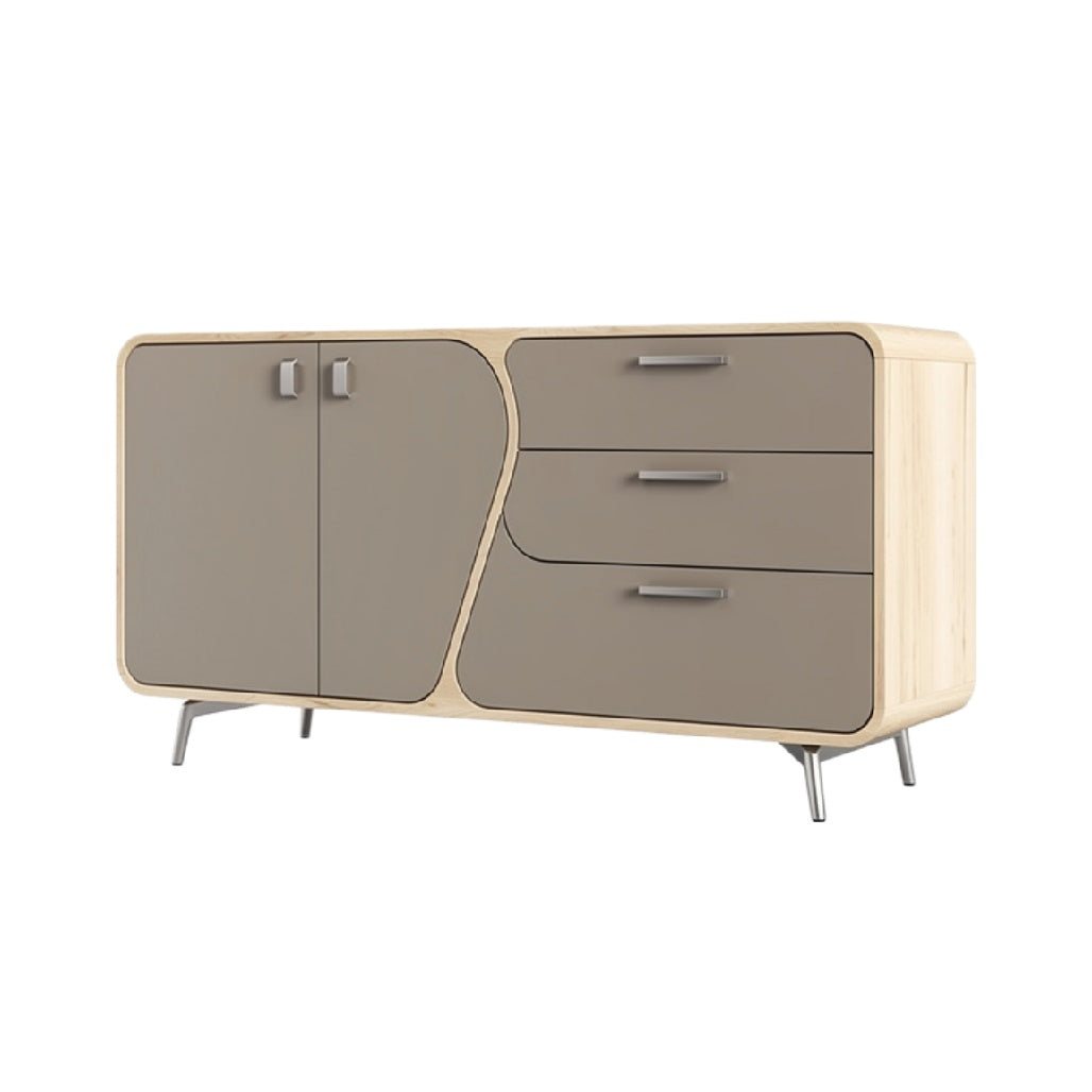 Moderne houten kast met twee deuren en drie lades