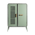 Retro Groene Kast met Houten Handgrepen en Geperforeerde Deur