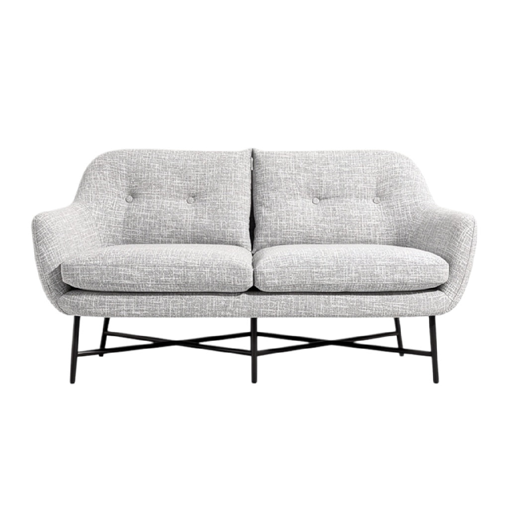 Moderne grijze loveseat met metalen onderstel
